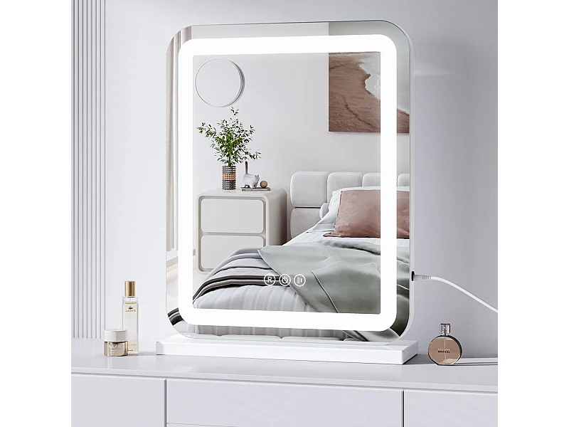 Hollywood LED make-upspiegel, 40x50cm, 3 standen, instelbare helderheid, touchbediening, geschikt voor tafel- of wandmontage, ideaal voor de kaptafel, wit