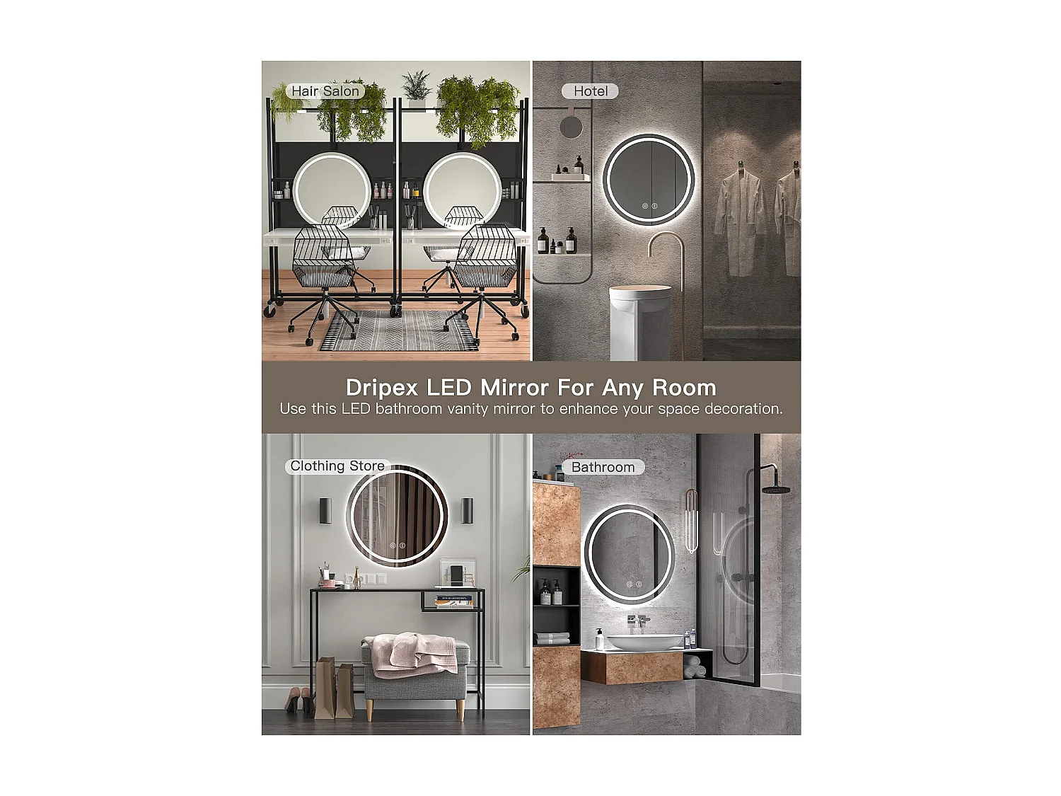 50cm ronde LED spiegel met verlichting, anti-condens, 3 kleuren, dimbaar, geheugen, HD gehard glas, aanraaksensor, IP44 waterdicht