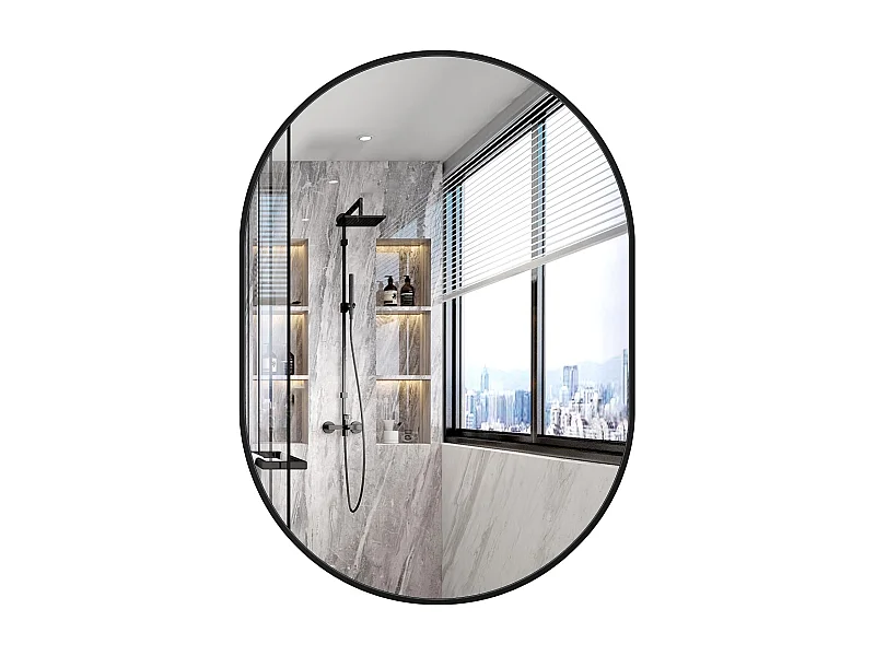 Miroir Mural 70x50cm, Ovale Miroir de Maquillage avec Cadre en Alliage d'Aluminium, Miroir de Décoration pour Entrée Chambre Salon Salle de Bain-Noir