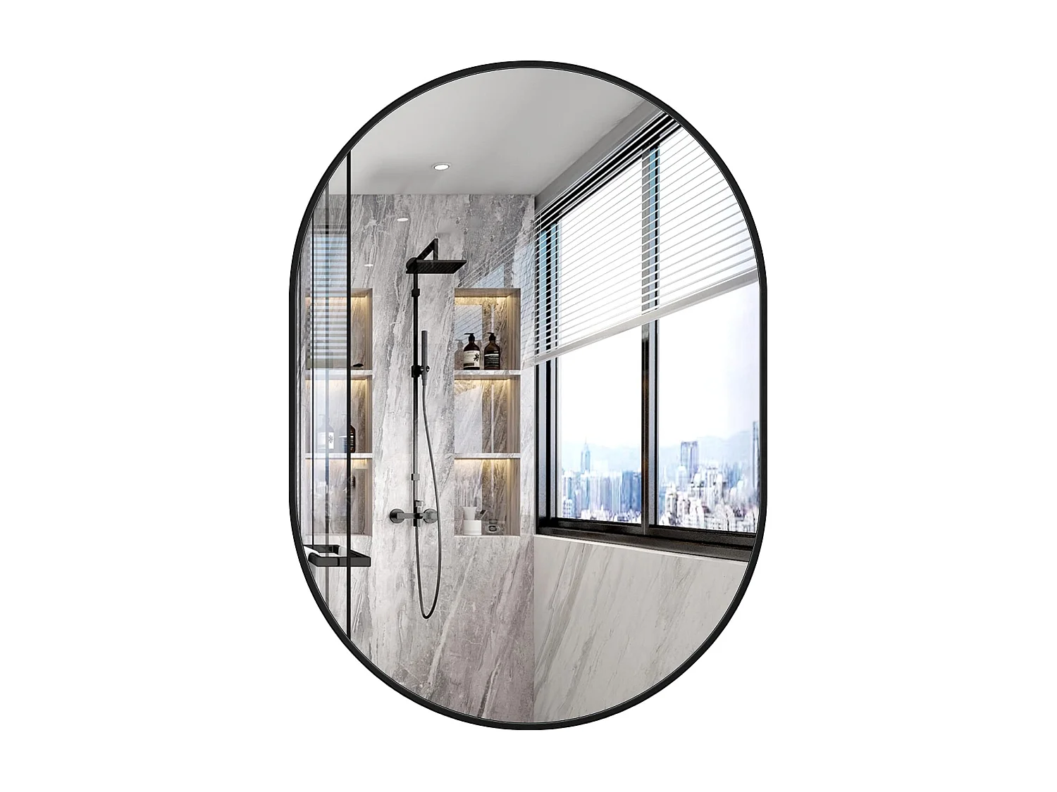 Miroir Mural 70x50cm, Ovale Miroir de Maquillage avec Cadre en Alliage d'Aluminium, Miroir de Décoration pour Entrée Chambre Salon Salle de Bain-Noir