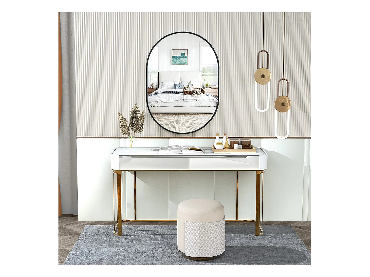 70x50cm wandspiegel, ovale make-upspiegel met aluminium frame, decoratieve spiegel voor hal, slaapkamer, woonkamer, badkamer - zwart