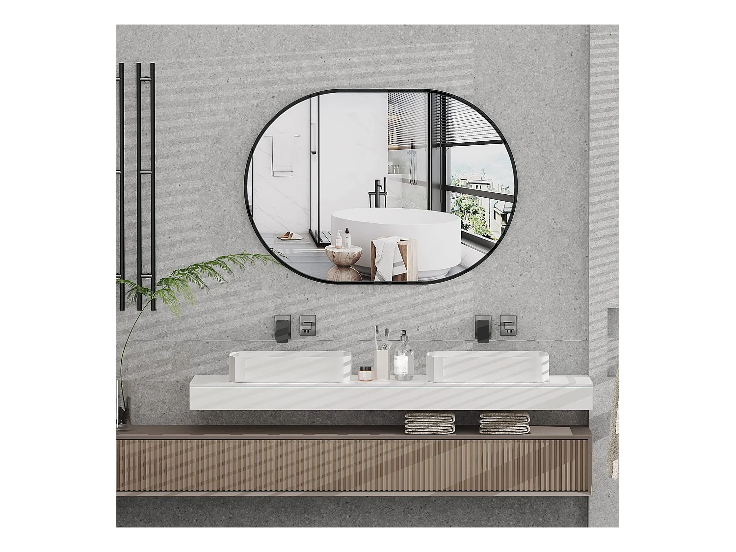 70x50cm wandspiegel, ovale make-upspiegel met aluminium frame, decoratieve spiegel voor hal, slaapkamer, woonkamer, badkamer - zwart