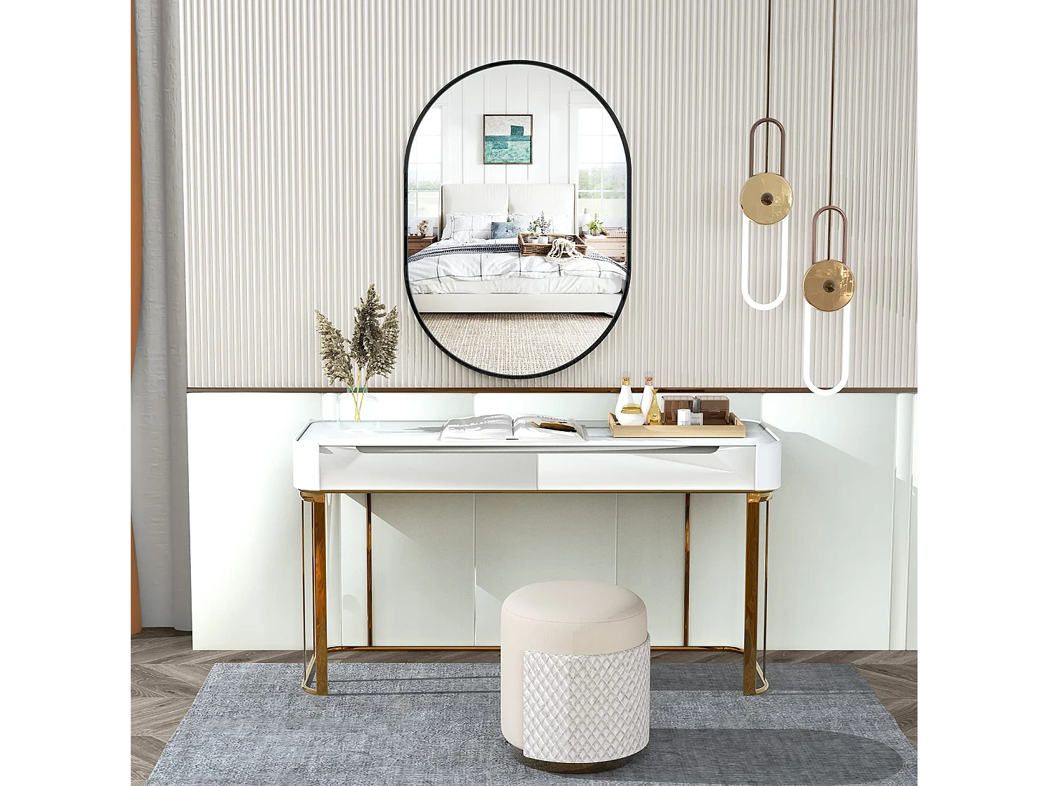 70x50cm wandspiegel, ovale make-upspiegel met aluminium frame, decoratieve spiegel voor hal, slaapkamer, woonkamer, badkamer - zwart