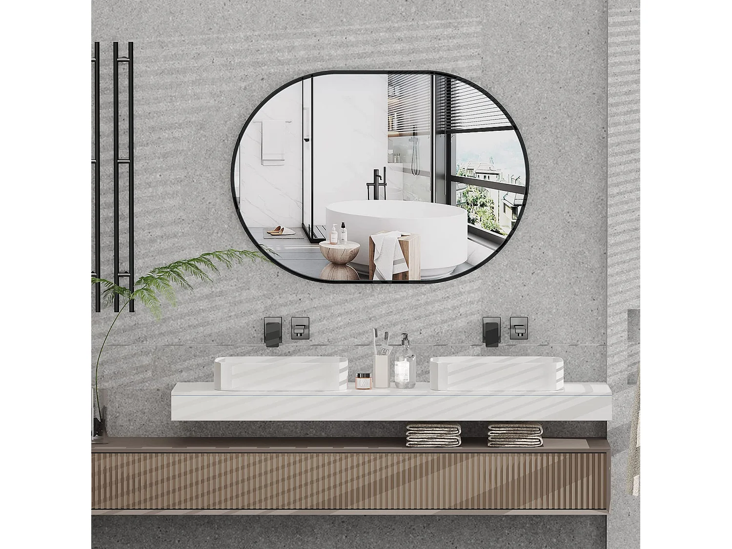 70x50cm wandspiegel, ovale make-upspiegel met aluminium frame, decoratieve spiegel voor hal, slaapkamer, woonkamer, badkamer - zwart