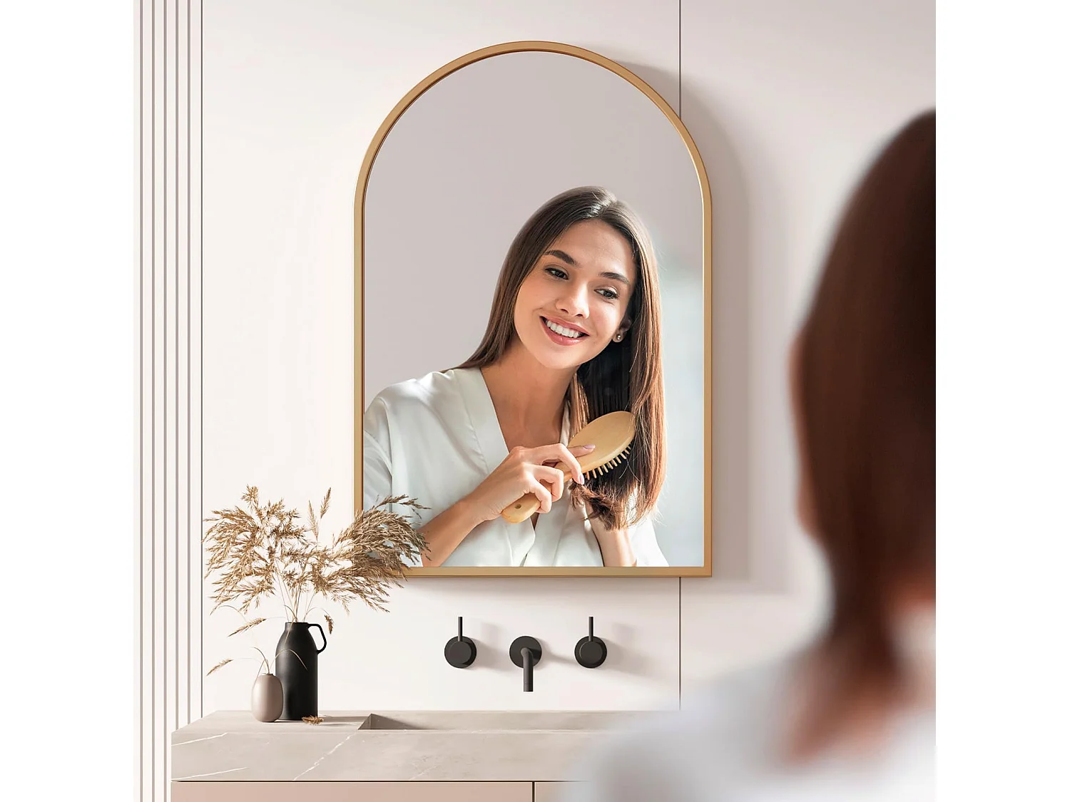 Miroir Mural Arche, Grand Miroir de Maquillage 50×75cm avec Cadre en Alliage d'Aluminium pour Entrée Chambre Salon Salle de Bain Or