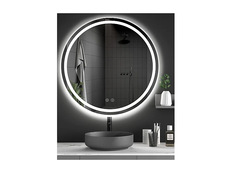 70cm ronde LED badkamerspiegel met verlichting, anti-condens, 3 kleuren, dimbaar, geheugen, HD gehard glas, aanraaksensor, IP44