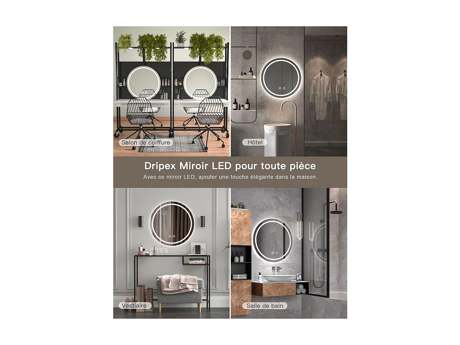 70cm ronde LED badkamerspiegel met verlichting, anti-condens, 3 kleuren, dimbaar, geheugen, HD gehard glas, aanraaksensor, IP44