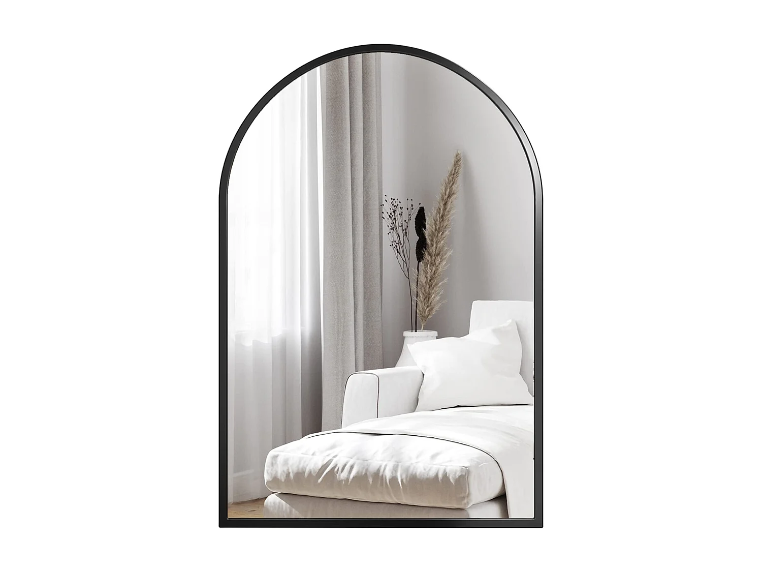 Gebogen spiegel met aluminium frame, 50 x 75 cm, zwart - voor hal, slaapkamer, woonkamer, badkamer