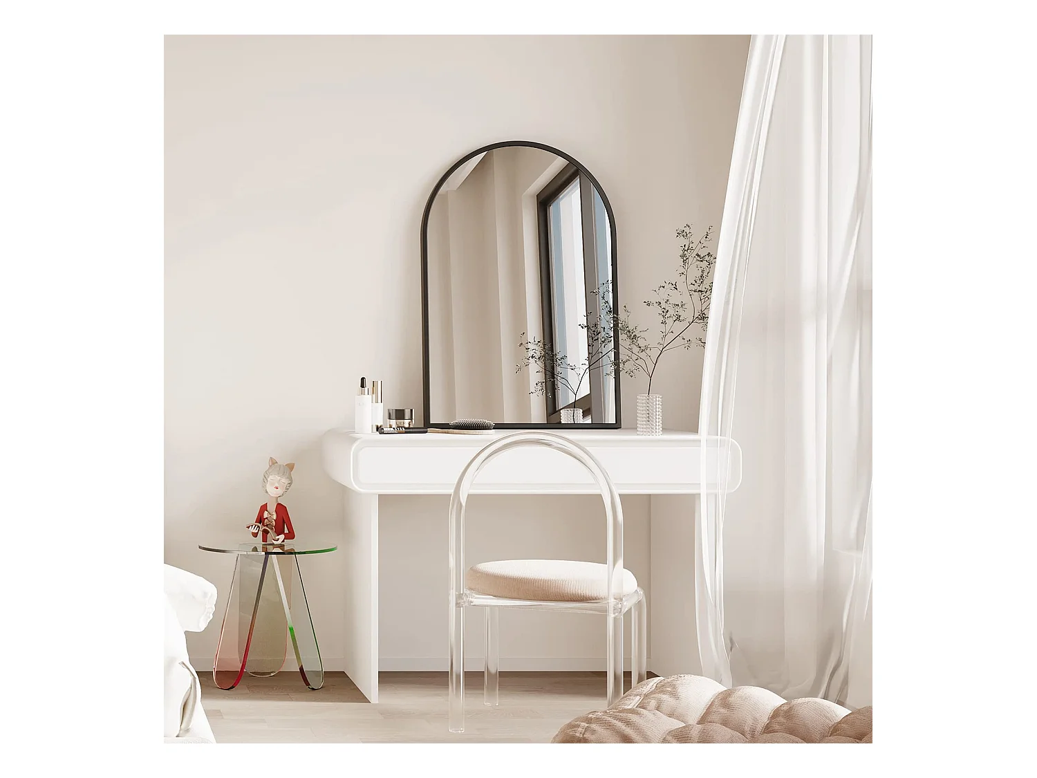 Miroir Arqué avec Cadre en Alliage d'Aluminium,50 * 75cm Noir - pour Entrée Chambre Salon Salle de Bain