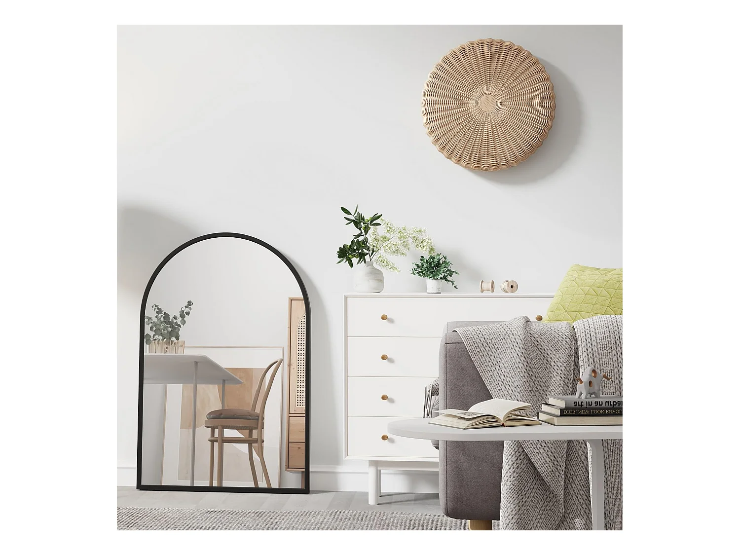 Miroir Arqué avec Cadre en Alliage d'Aluminium,50 * 75cm Noir - pour Entrée Chambre Salon Salle de Bain