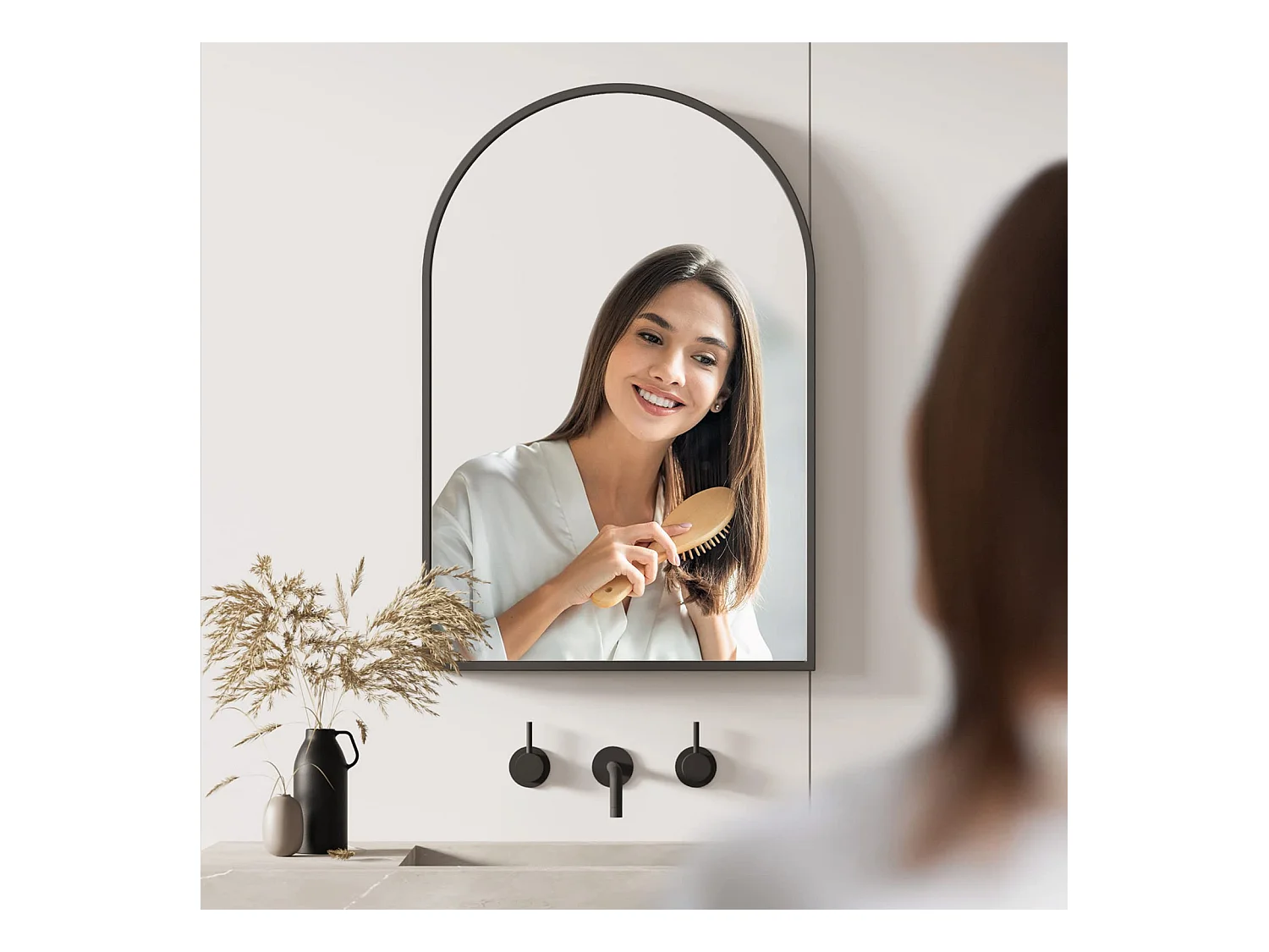 Miroir Arqué avec Cadre en Alliage d'Aluminium,50 * 75cm Noir - pour Entrée Chambre Salon Salle de Bain