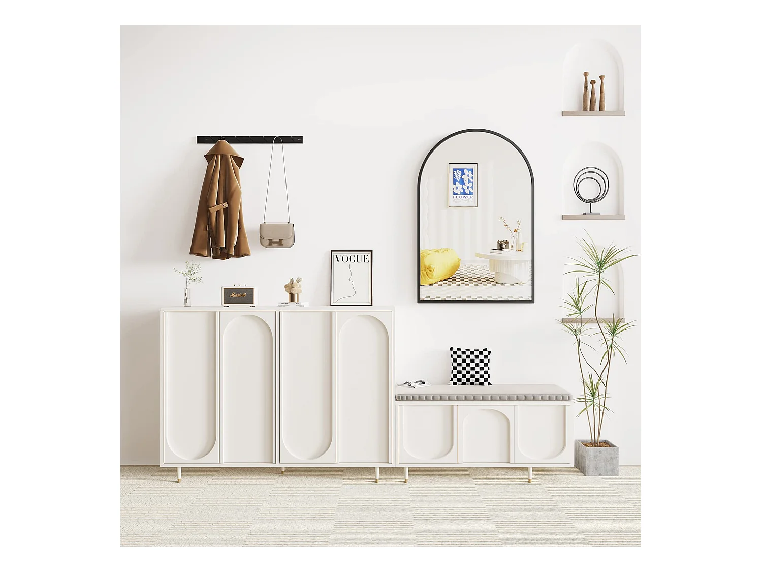 Miroir Arqué avec Cadre en Alliage d'Aluminium,50 * 75cm Noir - pour Entrée Chambre Salon Salle de Bain