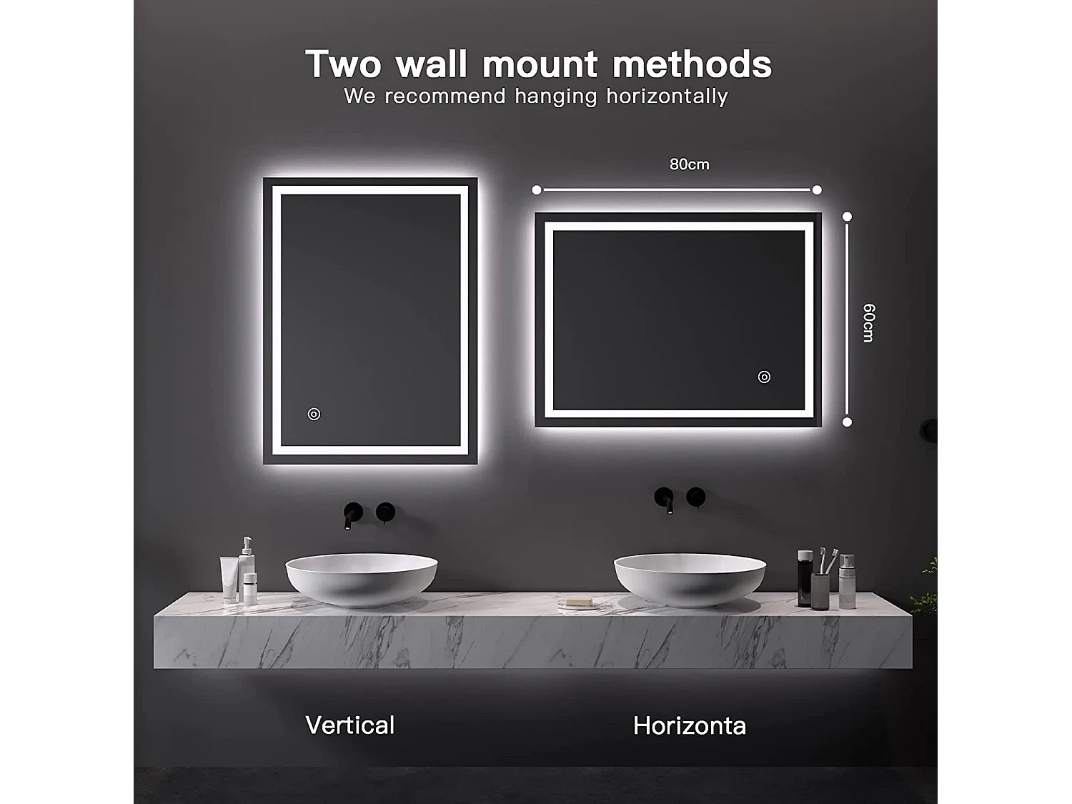 60x80cm LED badkamerspiegel, 20W, anticondens, aanraakschakelaar, geheugen, explosieveilig, IP44 waterdicht, praktisch en modern Verlichting