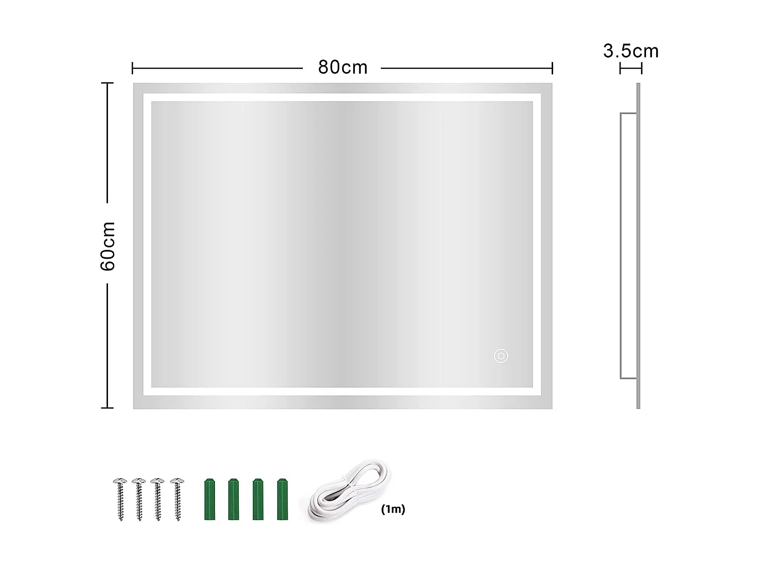 60x80cm LED badkamerspiegel, 20W, anticondens, aanraakschakelaar, geheugen, explosieveilig, IP44 waterdicht, praktisch en modern Verlichting
