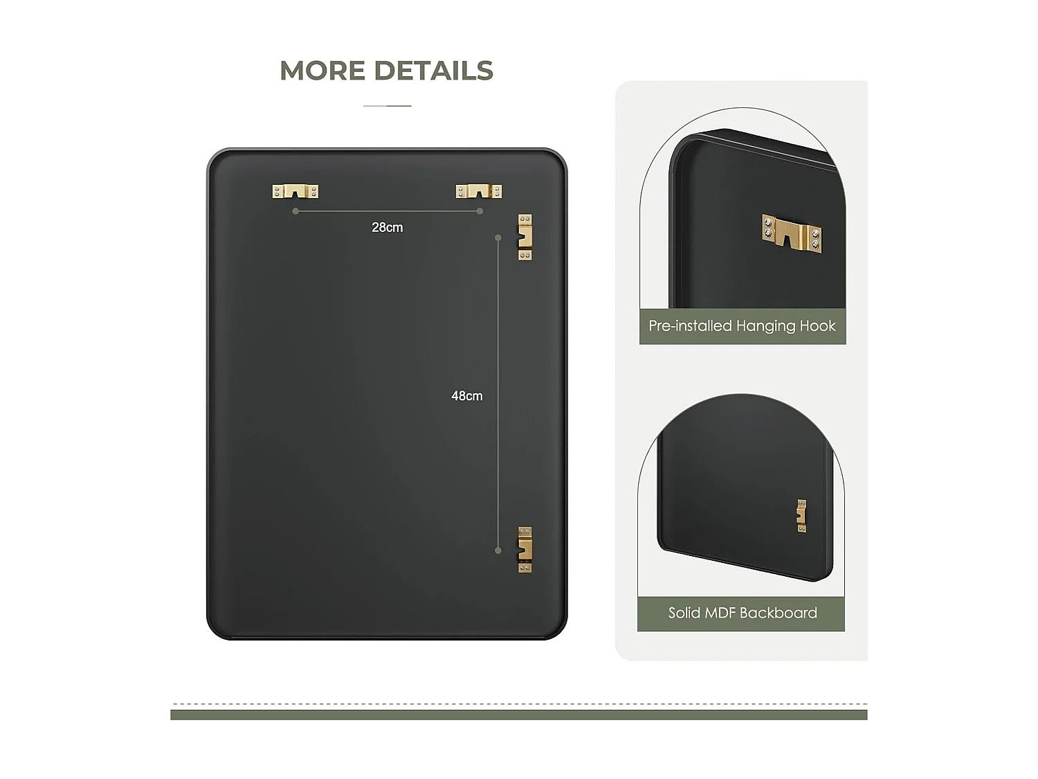 75x55cm Rechthoekige badkamerspiegel met aluminium frame, wandspiegel/kleedkamer/woonkamerdecoratie HD make-upspiegel (zwart)