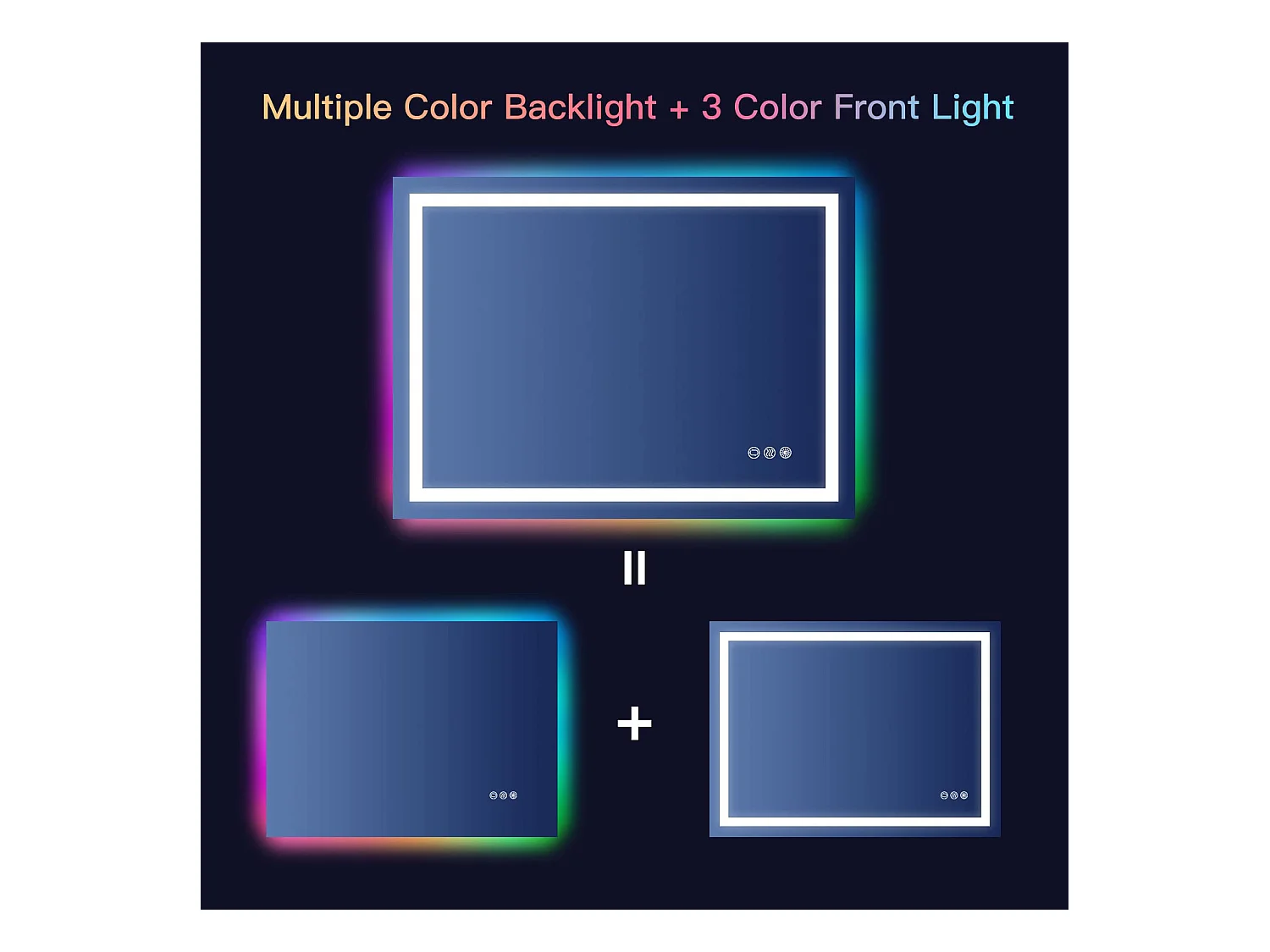 Miroir Salle de Bain LED 80x60cm, 45W, anti-buée, 8 modes d’éclairage RGB, dimmable, 3 couleurs, fonction mémoire, interrupteur tactile, idéal salon coiffure