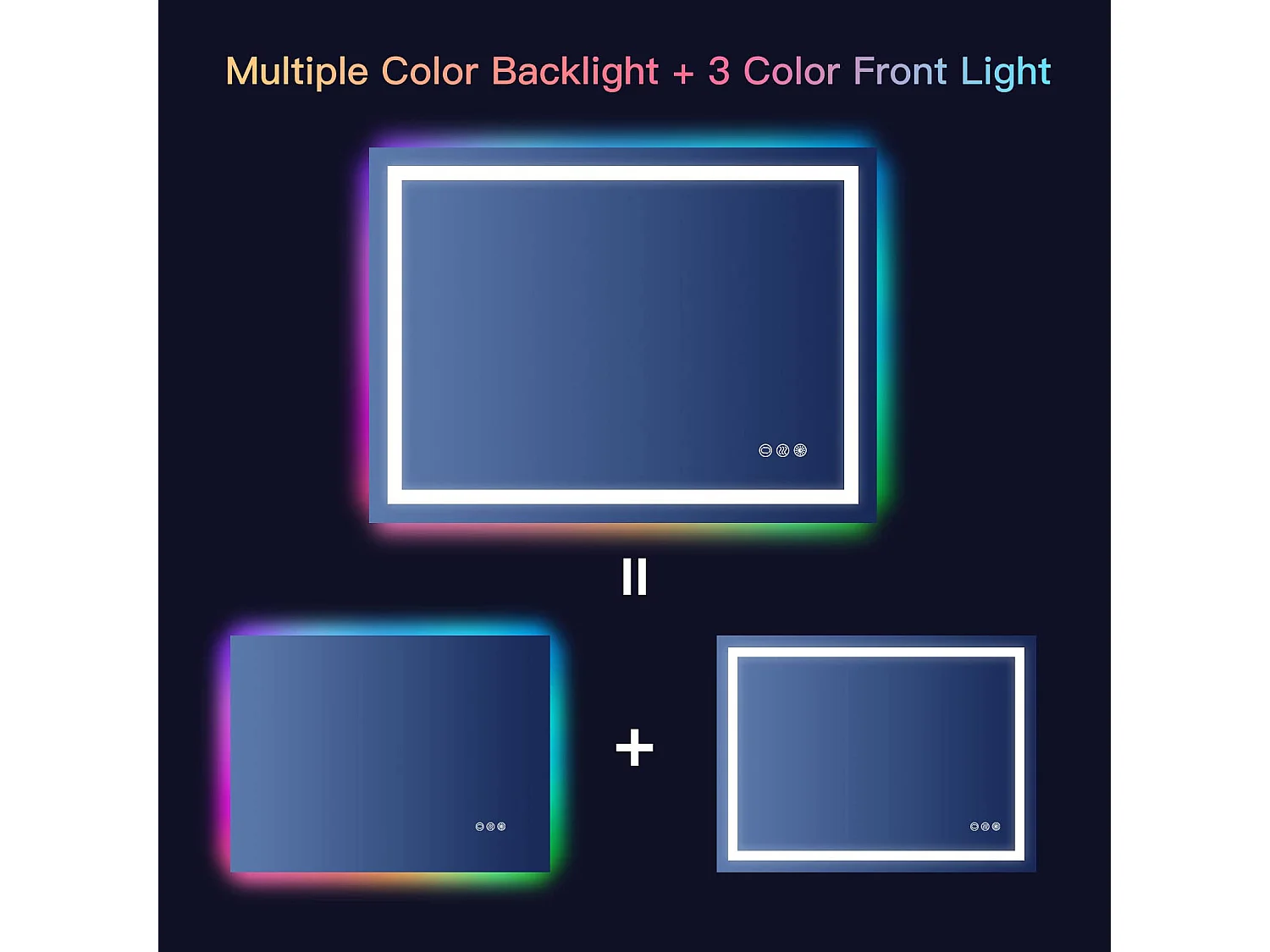 Miroir Salle de Bain LED 80x60cm, 45W, anti-buée, 8 modes d’éclairage RGB, dimmable, 3 couleurs, fonction mémoire, interrupteur tactile, idéal salon coiffure