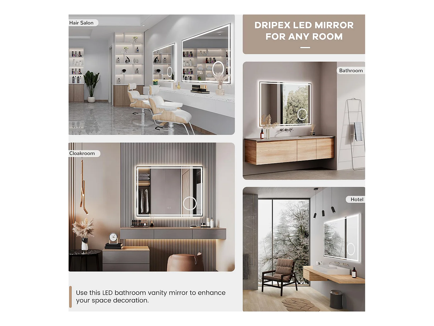 80 x 60 cm badkamerspiegel, 45 W LED, met 3x vergrootglas, anti-condens 3-kleurige dimbare verlichting, geïntegreerde scheerstopcontact, IP44 waterdicht