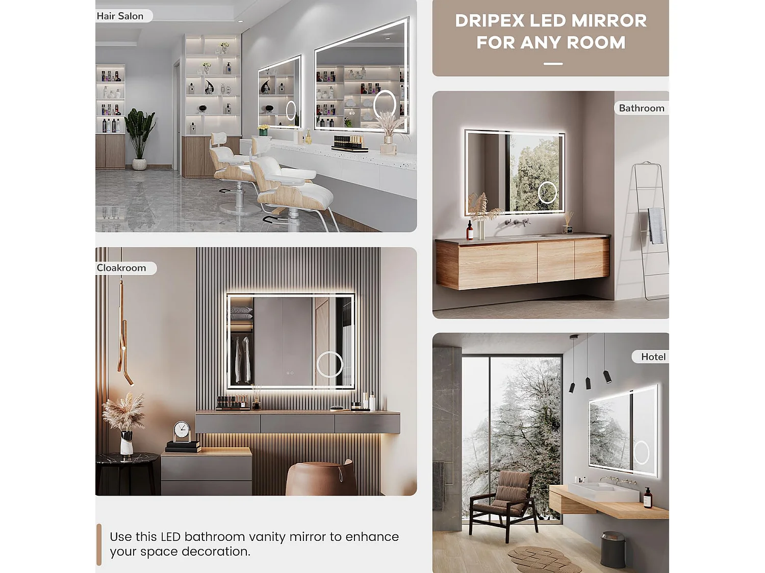 80 x 60 cm badkamerspiegel, 45 W LED, met 3x vergrootglas, anti-condens 3-kleurige dimbare verlichting, geïntegreerde scheerstopcontact, IP44 waterdicht