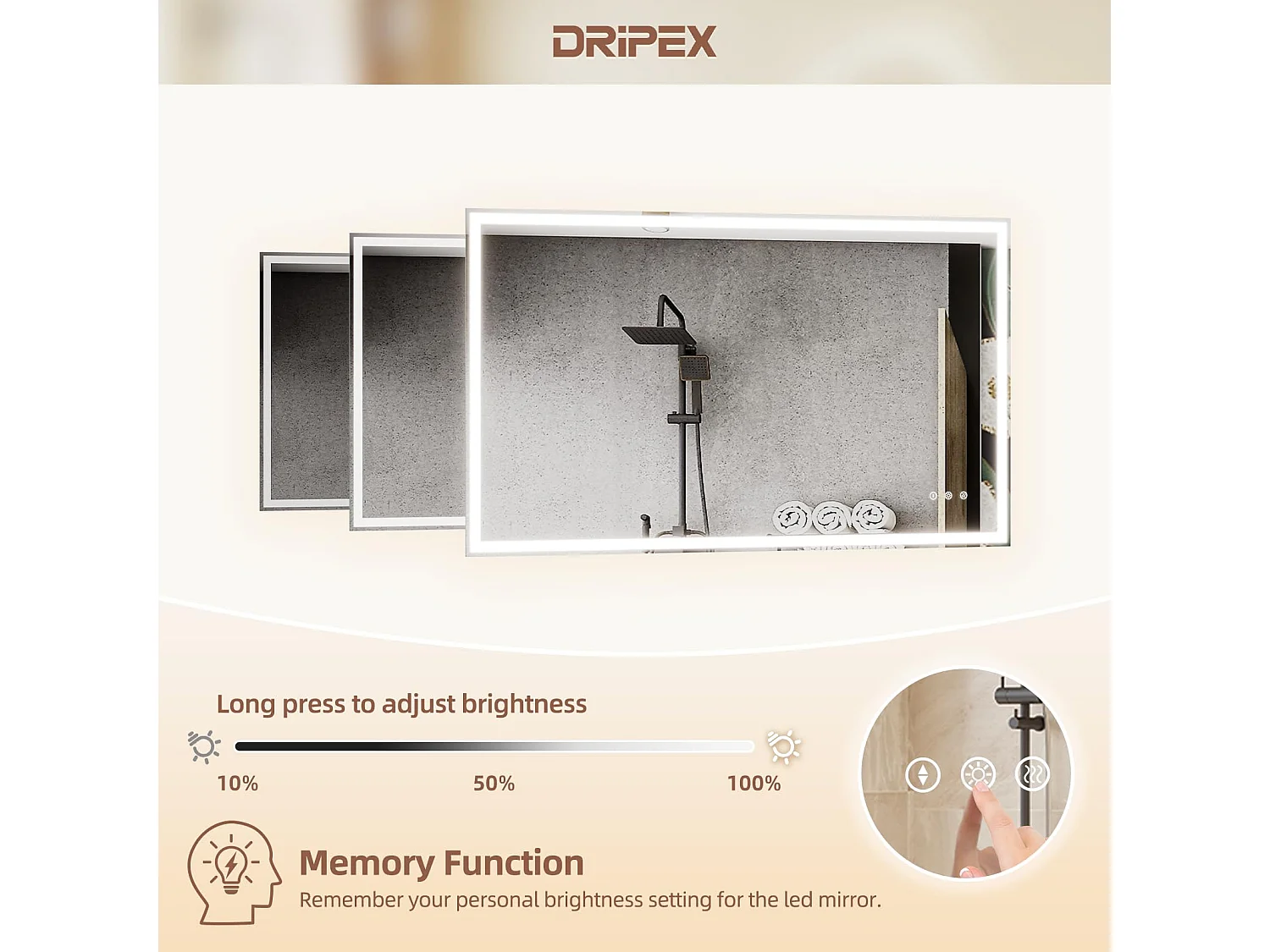 Badkamerspiegel 70x120cm met verlichting, dimbare wandspiegel met verlichting, 3 lichtkleuren, geheugenfunctie, touchschakelaar