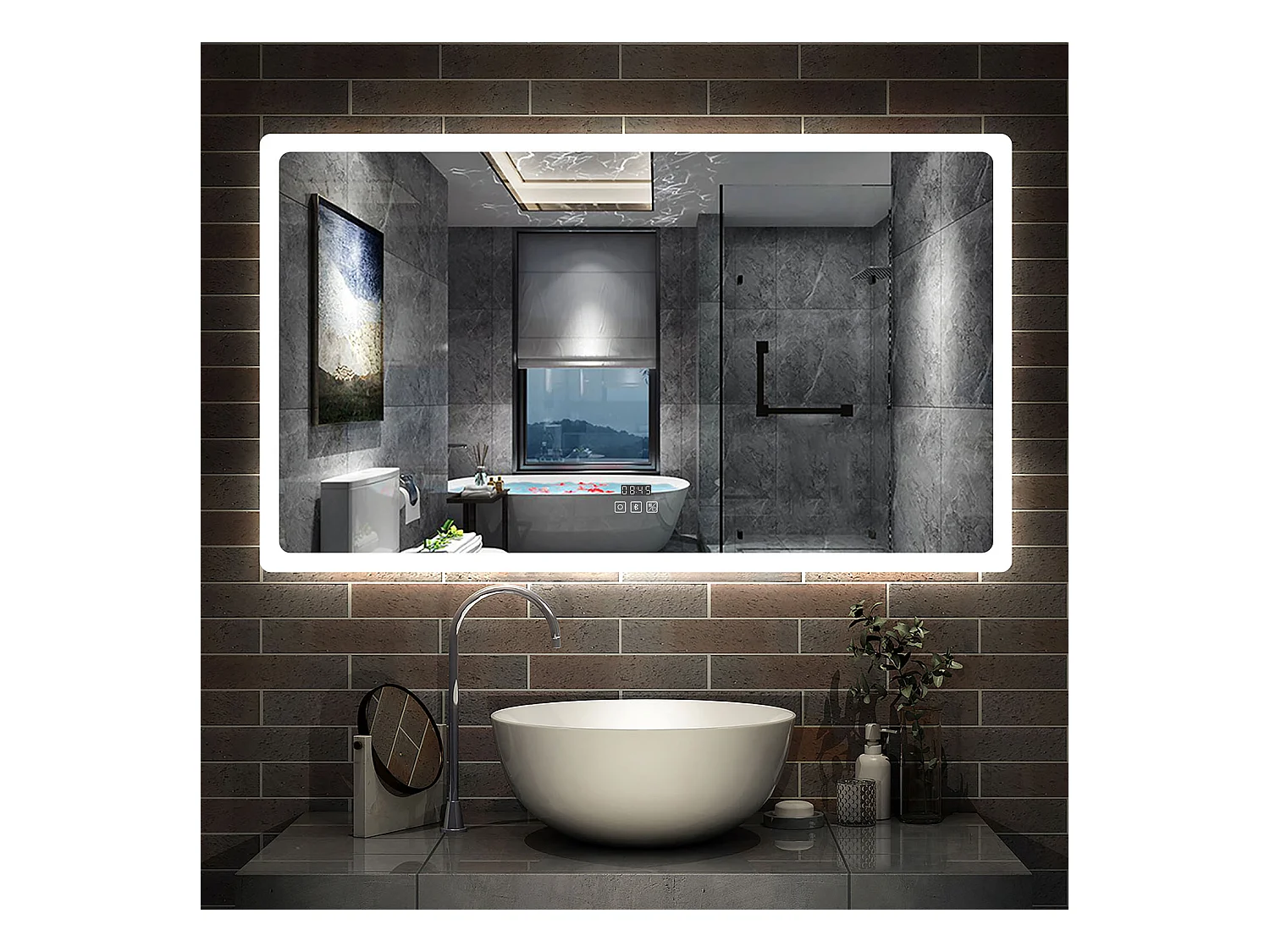 AICA Miroir Bluetooth 120x70 cm, Tricolore + Horloge + Mémoire + Dimmable + Anti-Buée, miroir LED étanche CE IP44