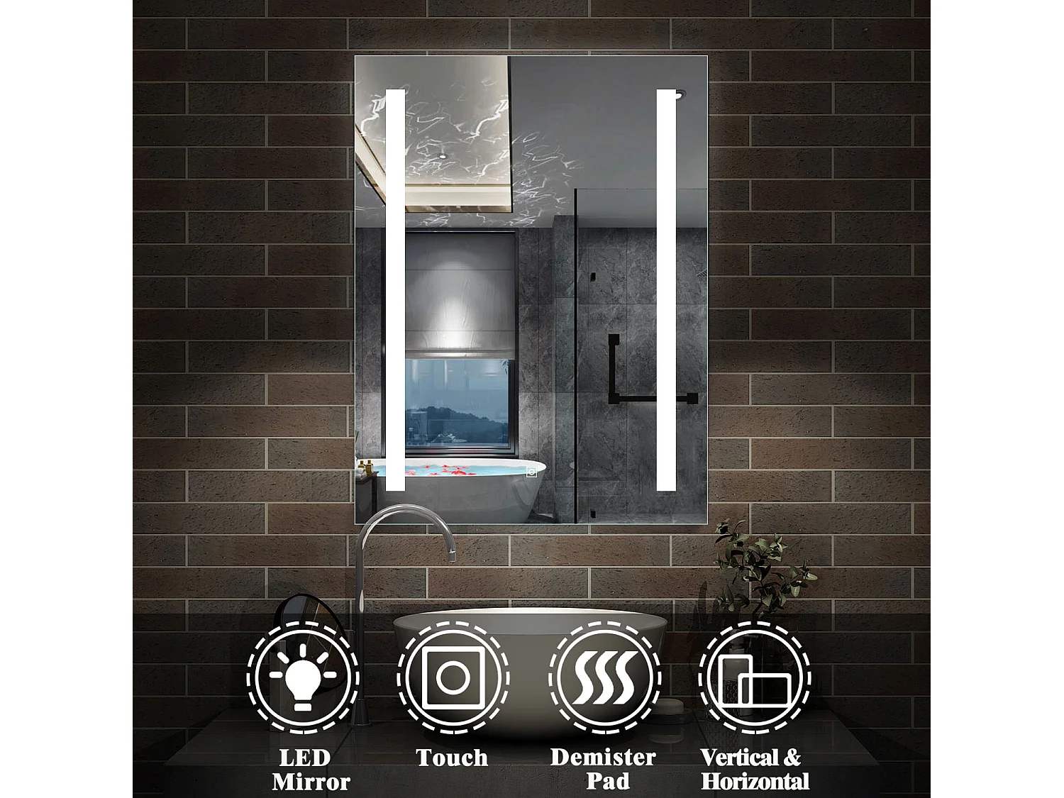 AICA Miroir de salle de bain 80x60cm avec Dimmable, Anti-Buée et Mémoire, CE IP44, miroir mural