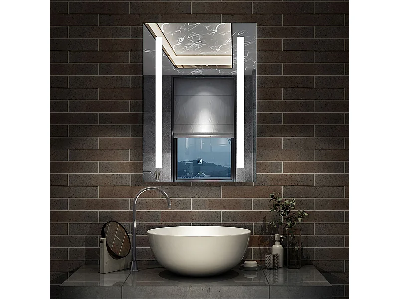 AICA Miroir de salle de bain 70x50cm avec Dimmable, Anti-Buée et Mémoire, CE IP44, miroir mural