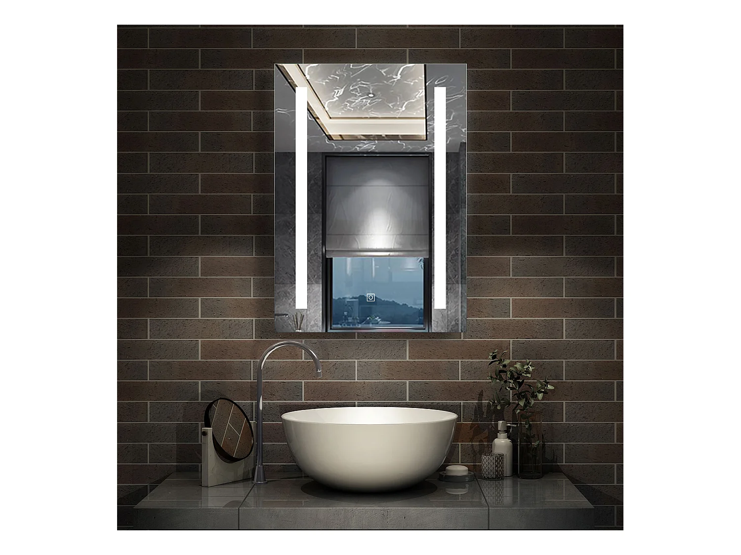 AICA Miroir de salle de bain 70x50cm avec Dimmable, Anti-Buée et Mémoire, CE IP44, miroir mural