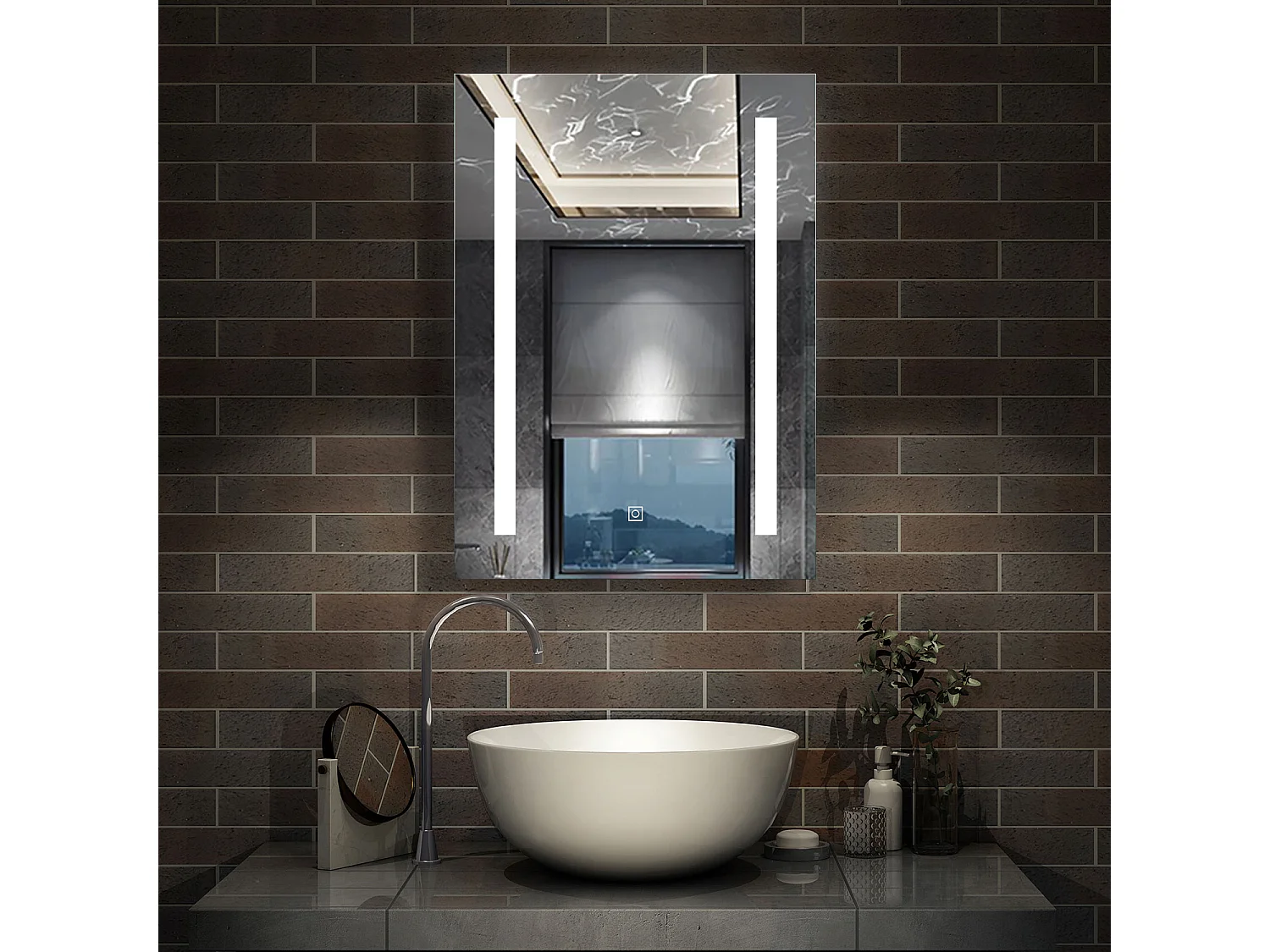 AICA Miroir de salle de bain 70x50cm avec Dimmable, Anti-Buée et Mémoire, CE IP44, miroir mural