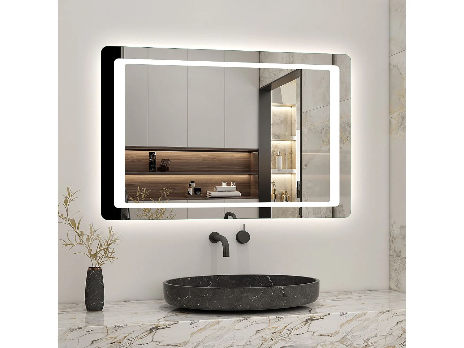 AICA Miroir de salle de bain à LED 100x70cm, Dimmable et Mémoire, miroir lumineux , Anti-Buée