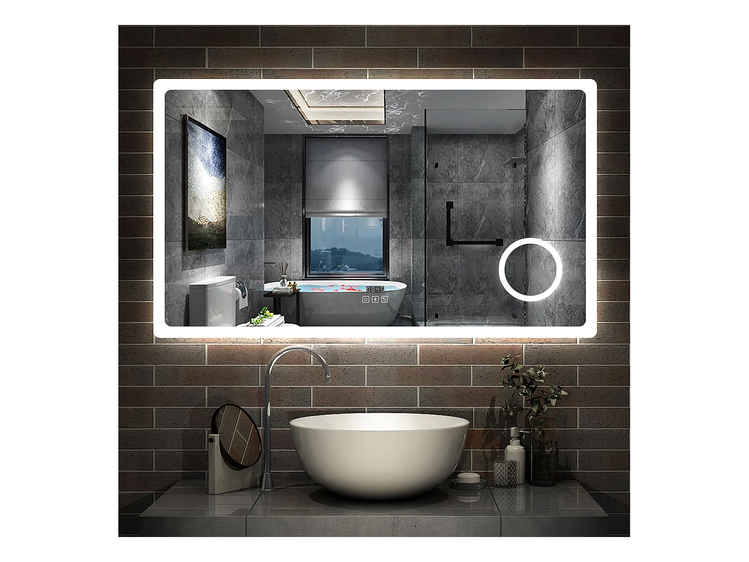 AICA Miroir salle de bain Bluetooth 120x70cm + 3x Loupe + Horloge + Tricolore + Anti-Buée Dimmable,Mémoire,tactile,LED