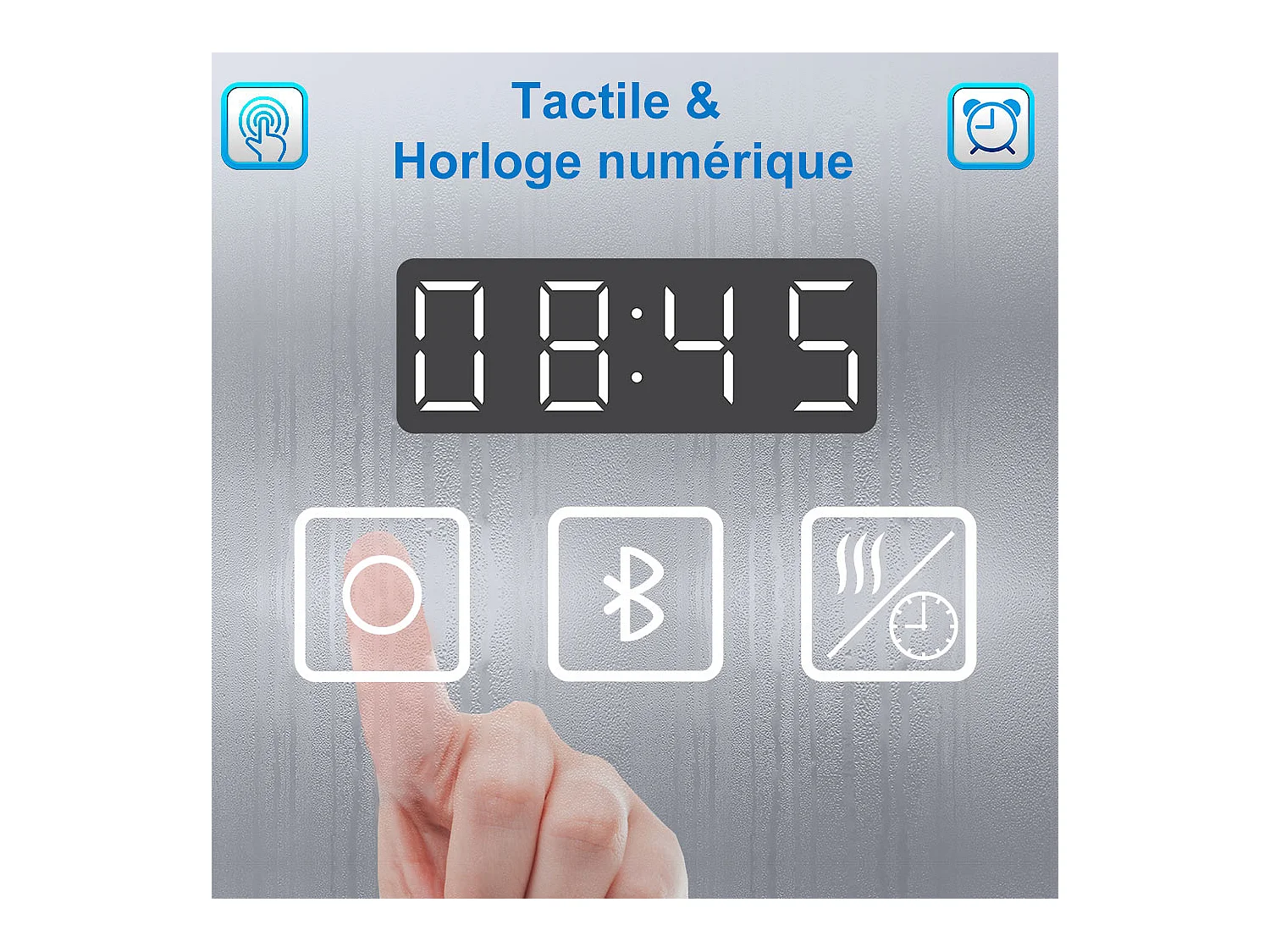 AICA Miroir Bluetooth 80x60 cm, Tricolore + Horloge + Mémoire + Dimmable + Anti-Buée, miroir LED étanche CE IP44
