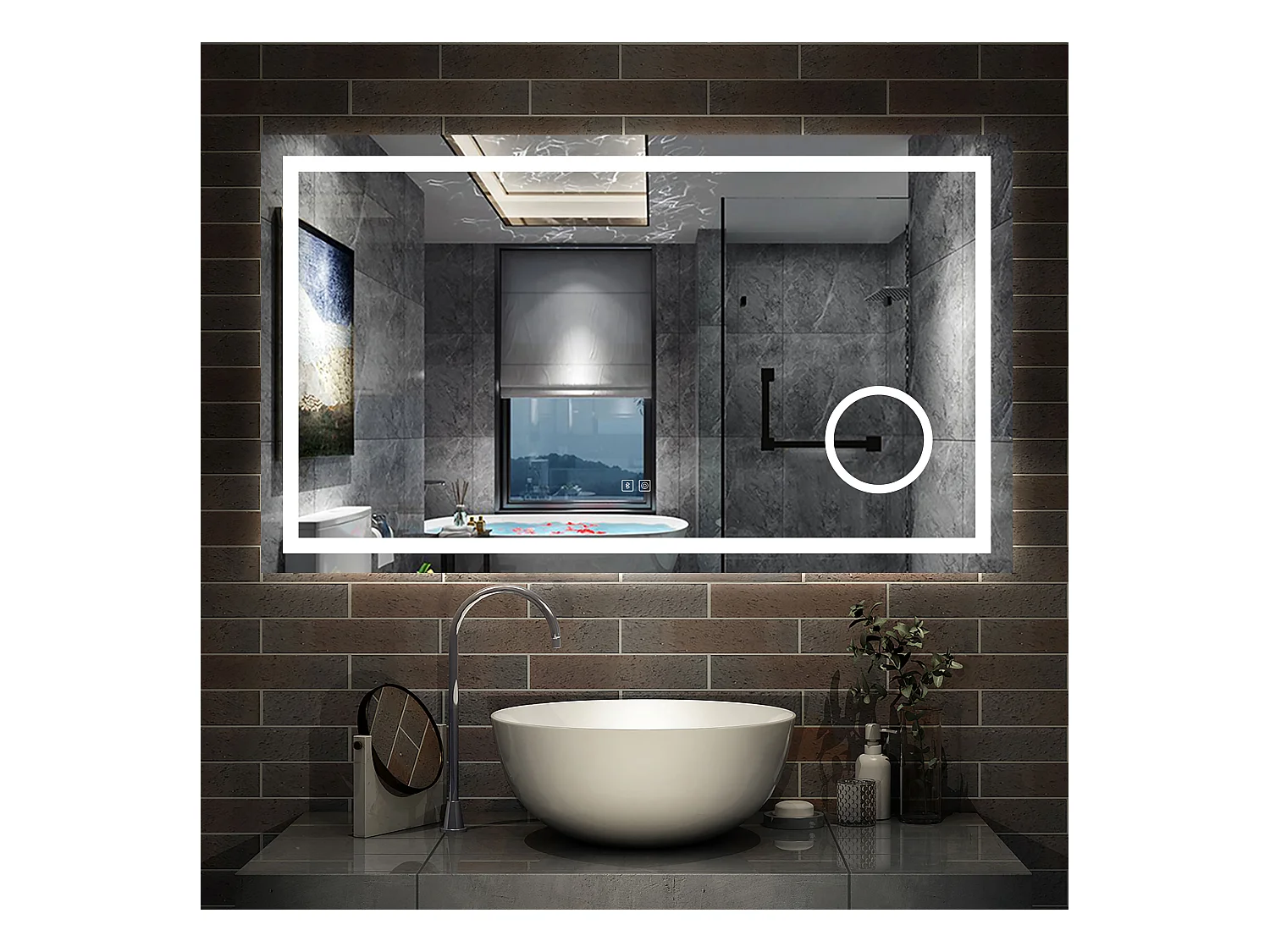 AICA Miroir de salle de bain Bluetooth 120x70 cm, LED Tricolore + 3x Loupe + Mémoire + Dimmable + Anti-Buée, CE IP44