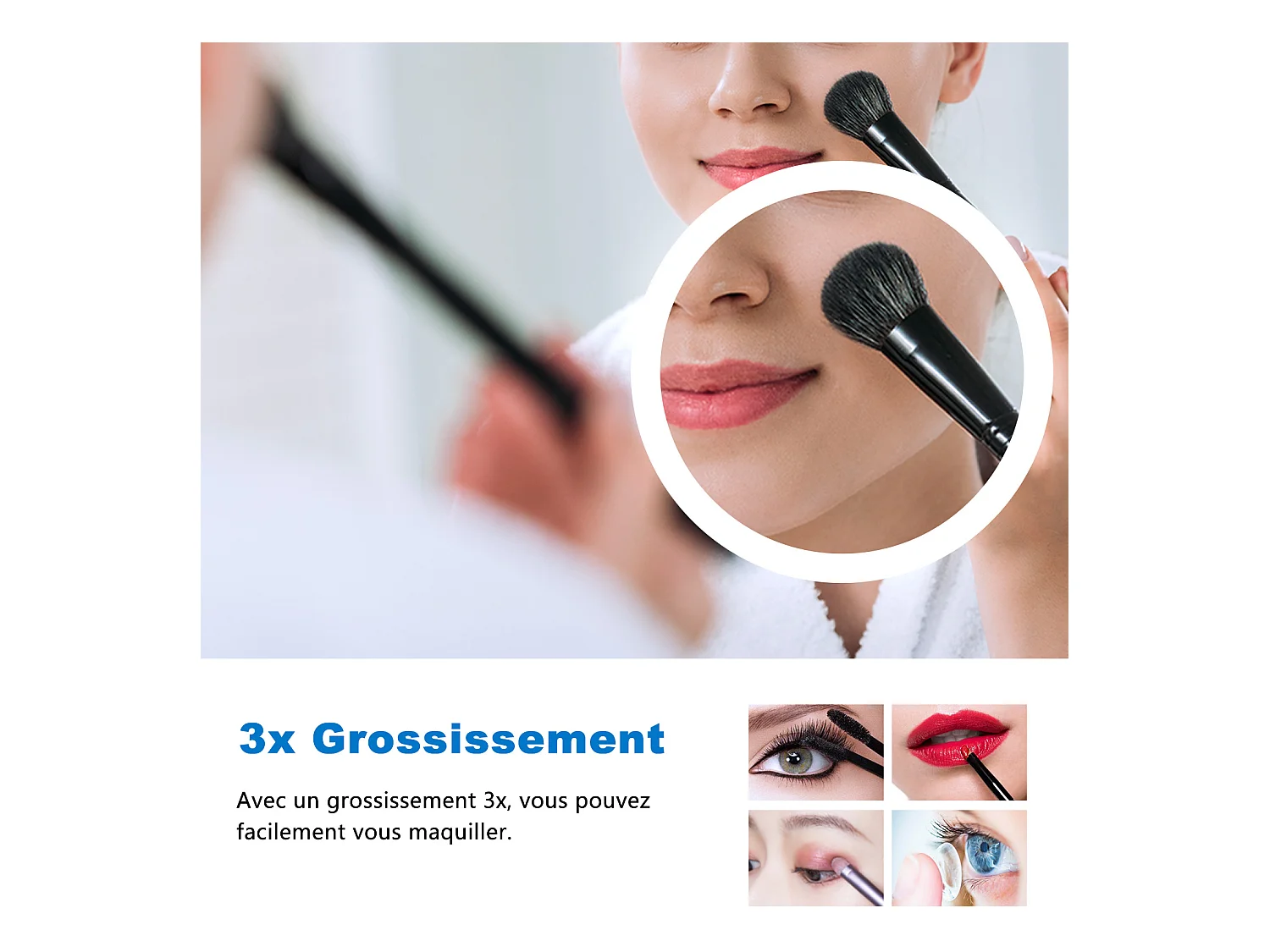 AICA Miroir de salle de bain LED 80x60cm Anti-Buée Tricolore avec 3x Loupe, Mémoire et Dimmable