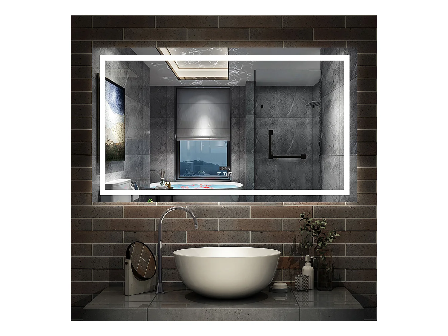AICA Miroir de salle de bain LED Bluetooth 120x70 cm, Tricolore + Horloge + Dimmable + Mémoire + Anti-Buée