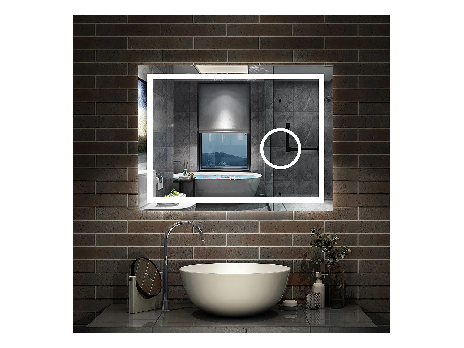 AICA Miroir de salle de bain Bluetooth 100x60 cm, LED Tricolore + 3x Loupe + Mémoire + Dimmable + Anti-Buée, CE IP44