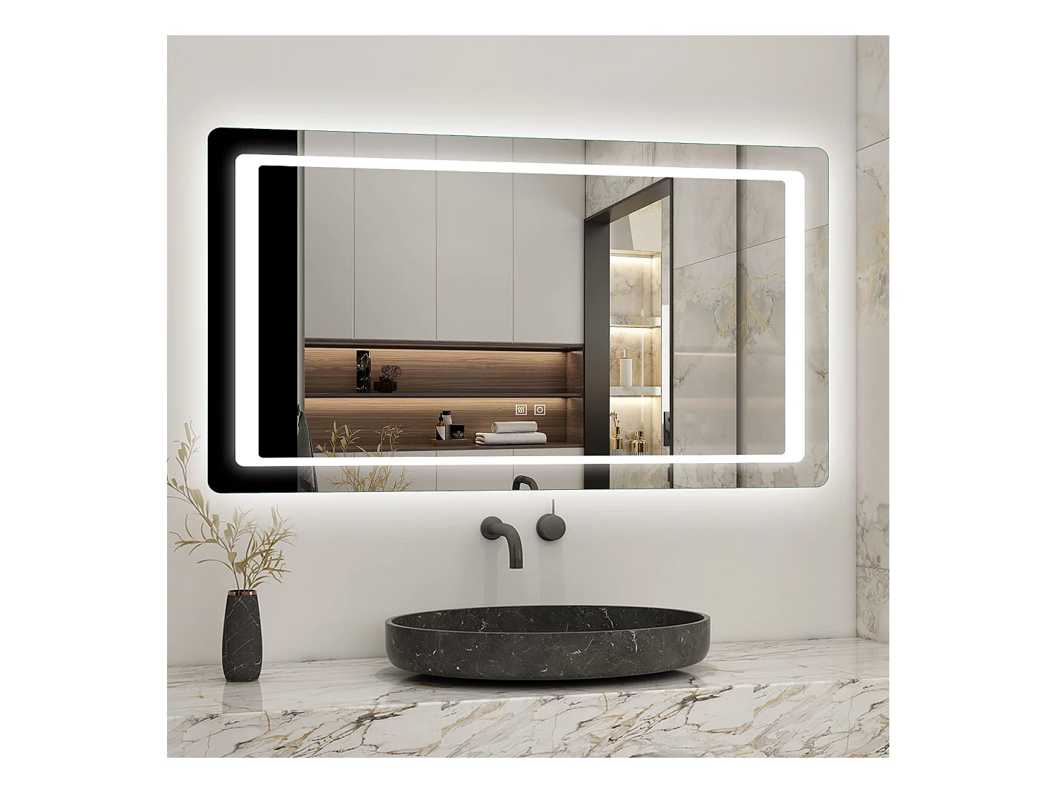 AICA Miroir de salle de bain à LED 120x70cm, Dimmable et Mémoire, miroir lumineux , Anti-Buée