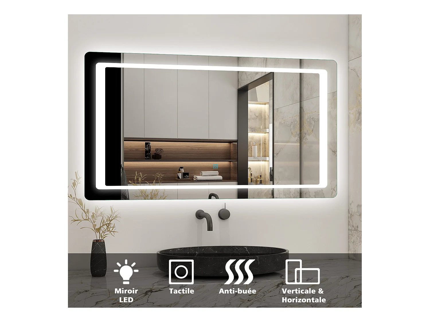 AICA Miroir de salle de bain à LED 120x70cm, Dimmable et Mémoire, miroir lumineux , Anti-Buée