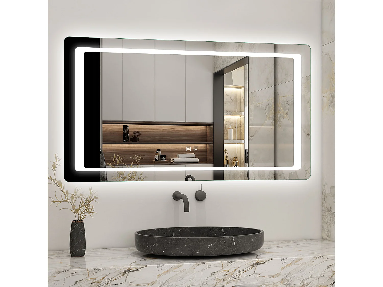 AICA Miroir de salle de bain à LED 120x70cm, Dimmable et Mémoire, miroir lumineux , Anti-Buée