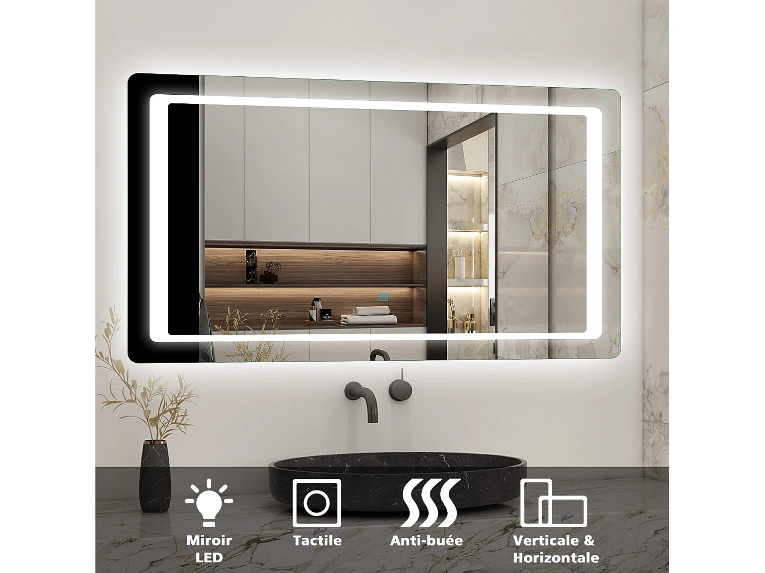 AICA Miroir de salle de bain à LED 120x70cm, Dimmable et Mémoire, miroir lumineux , Anti-Buée