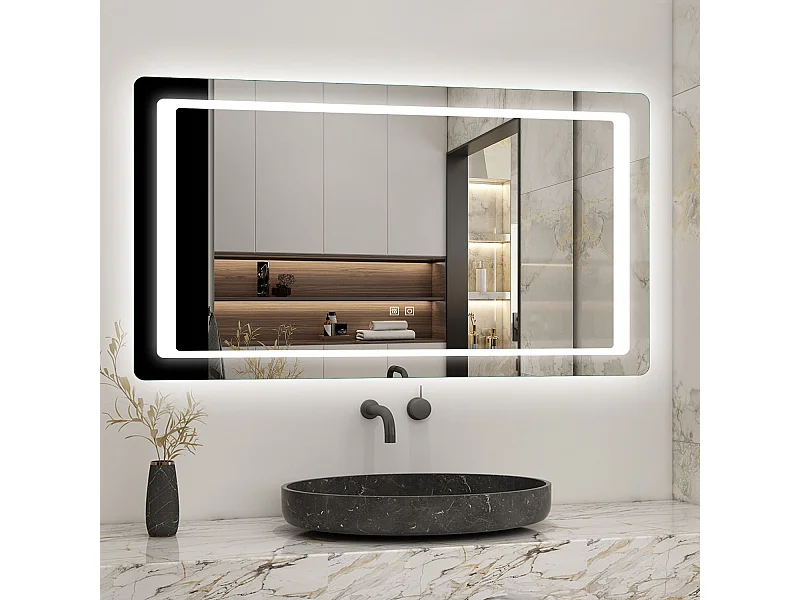 AICA Miroir de salle de bain à LED 120x70cm, Dimmable et Mémoire, miroir lumineux , Anti-Buée