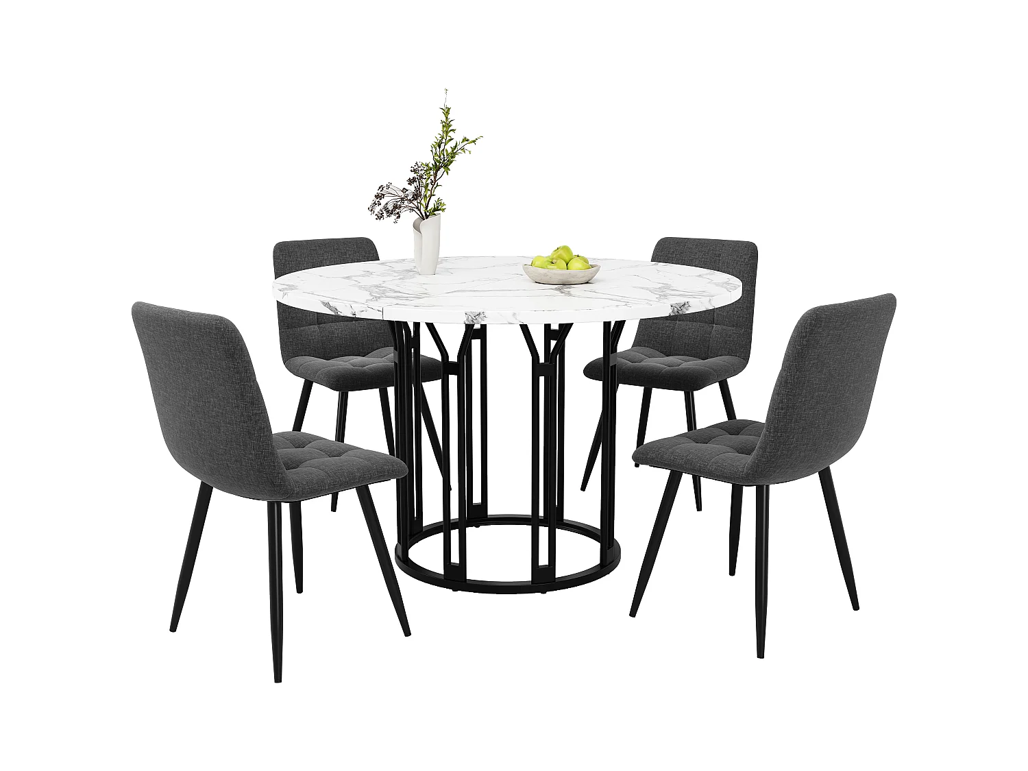 Ensemble de table à manger 100 x 100 x 74 cm + 4 chaises - table plateau en marbre - MDF + Métal - noir