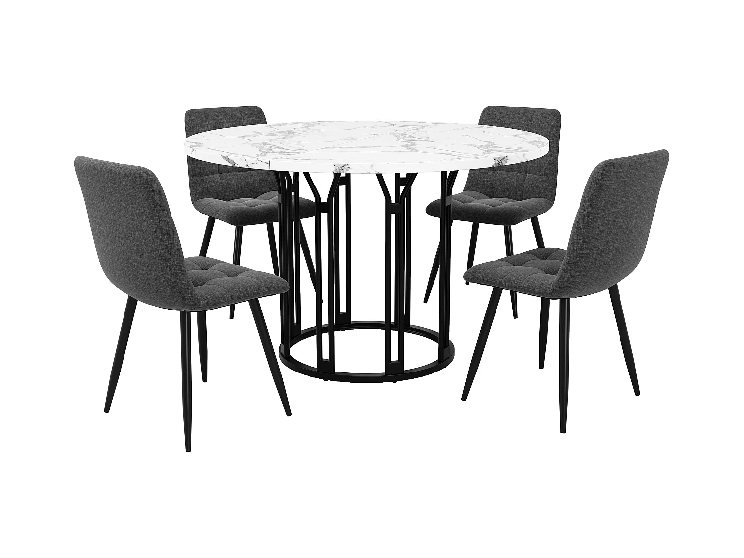 Ensemble de table à manger 100 x 100 x 74 cm + 4 chaises - table plateau en marbre - MDF + Métal - noir