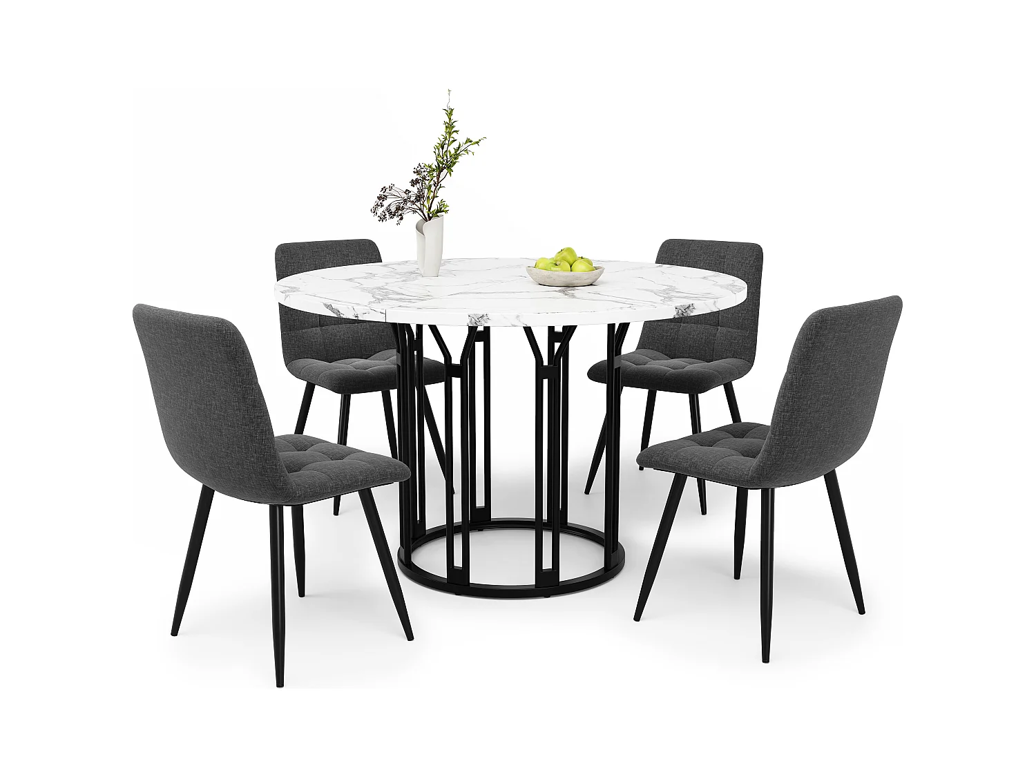 Ensemble de table à manger 100 x 100 x 74 cm + 4 chaises - table plateau en marbre - MDF + Métal - noir