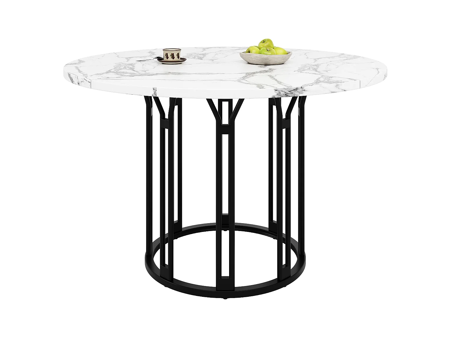 Ensemble de table à manger 100 x 100 x 74 cm + 4 chaises - table plateau en marbre - MDF + Métal - noir