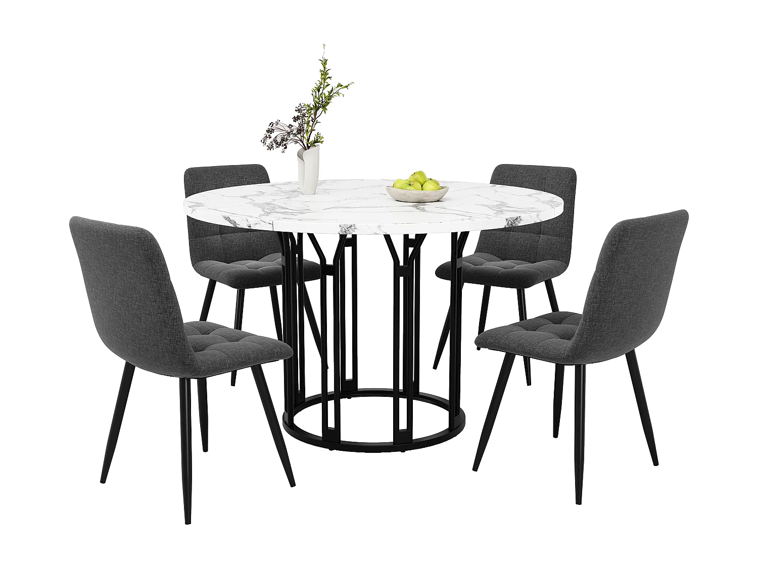 Ensemble de table à manger 100 x 100 x 74 cm + 4 chaises - table plateau en marbre - MDF + Métal - noir