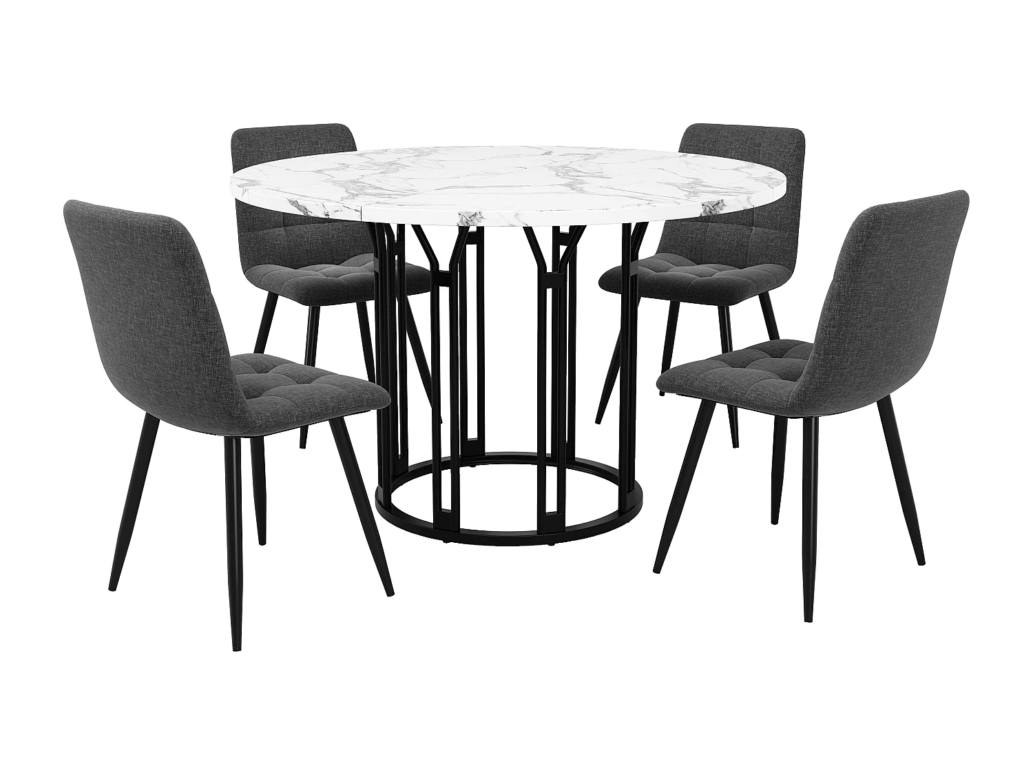 Ensemble de table à manger 100 x 100 x 74 cm + 4 chaises - table plateau en marbre - MDF + Métal - noir