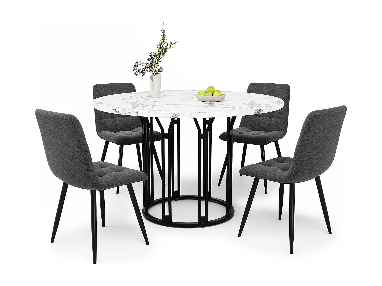 Ensemble de table à manger 100 x 100 x 74 cm + 4 chaises - table plateau en marbre - MDF + Métal - noir