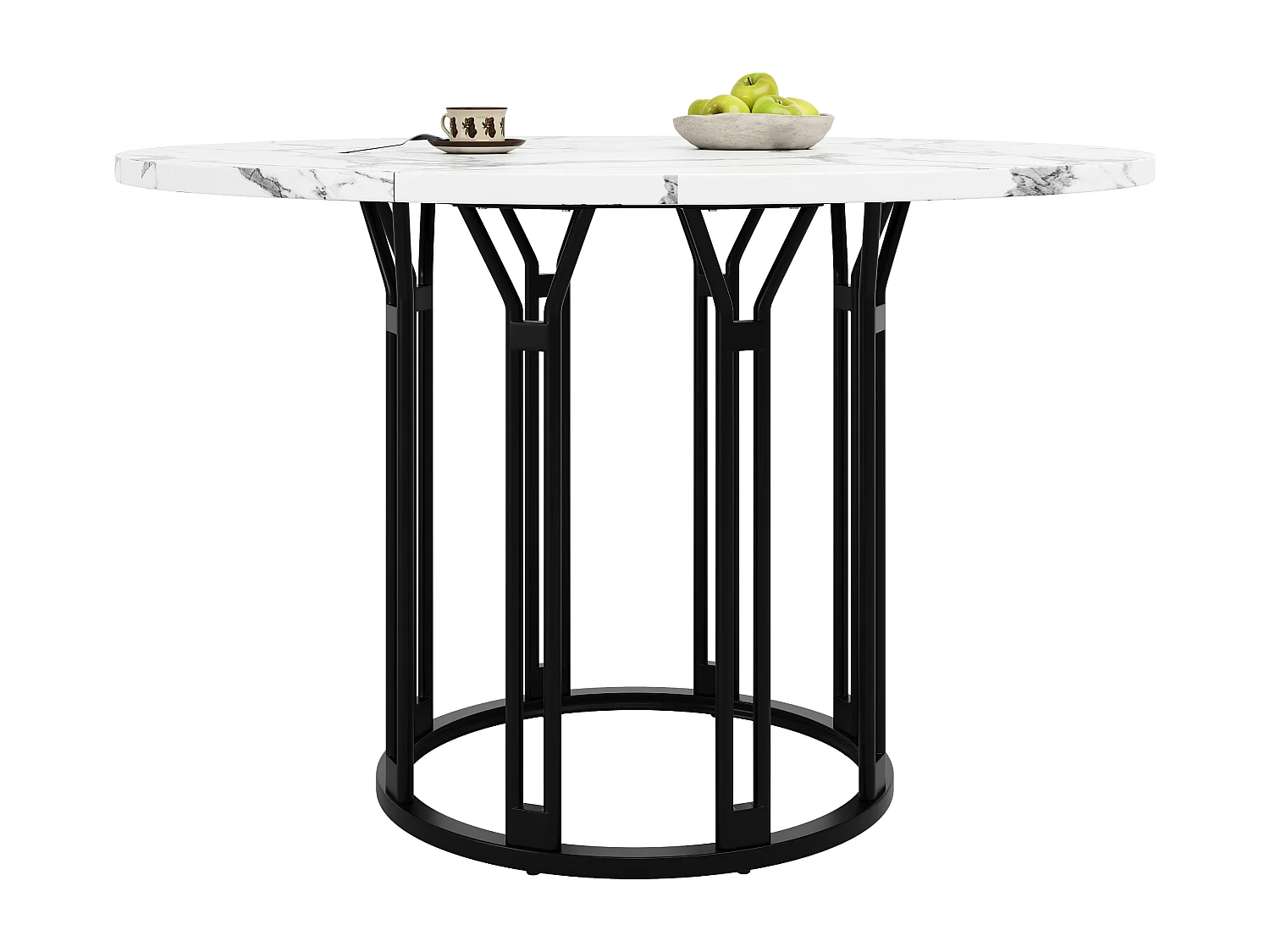 Ensemble de table à manger 100 x 100 x 74 cm + 4 chaises - table plateau en marbre - MDF + Métal - noir