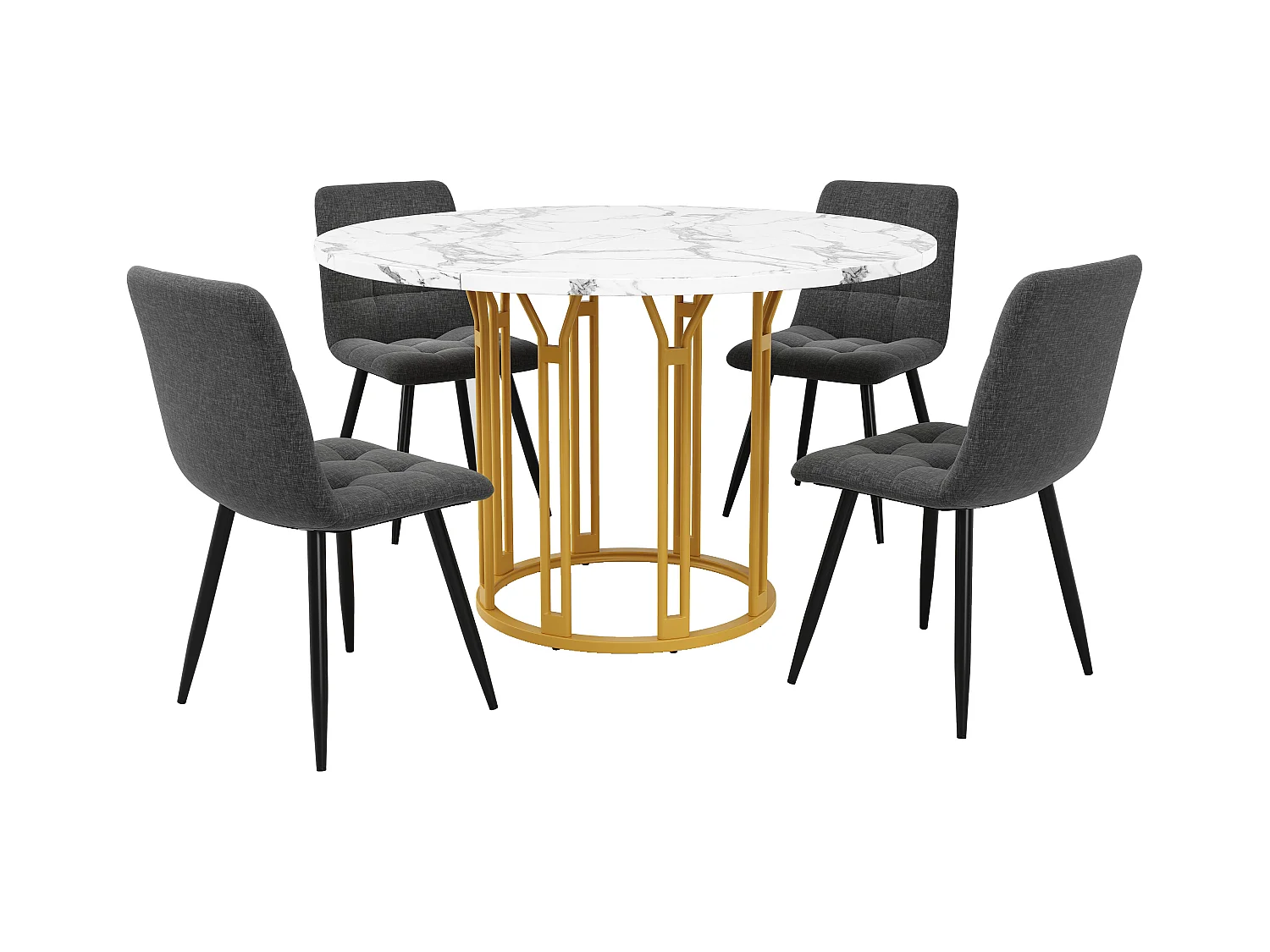 Ensemble de table à manger 100 x 100 x 74 cm + 4 chaises - table plateau en marbre - MDF + Métal - doré